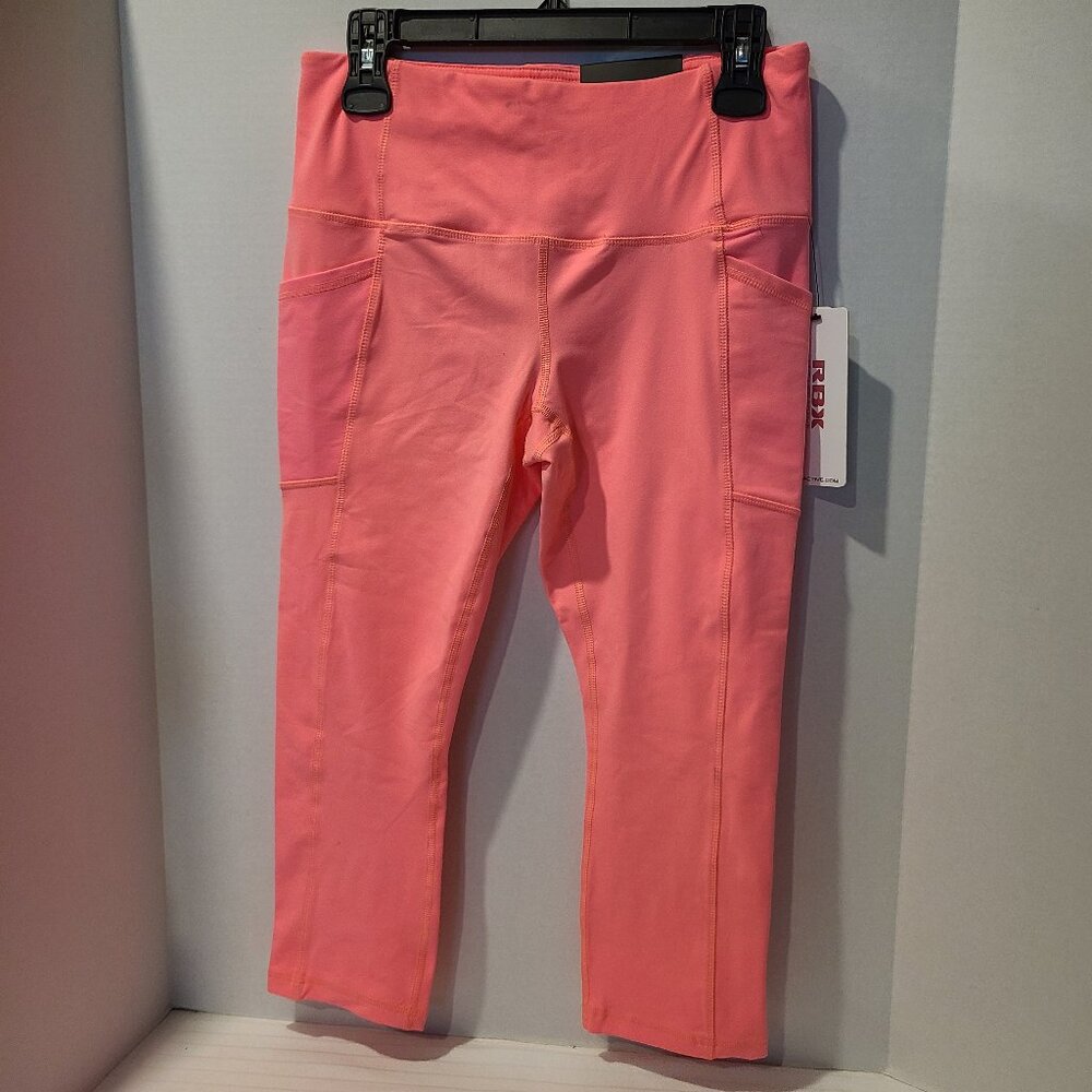 NWT-REEBOK Hot Neon Orange capri Length-leggings activewear-side pockets-Large